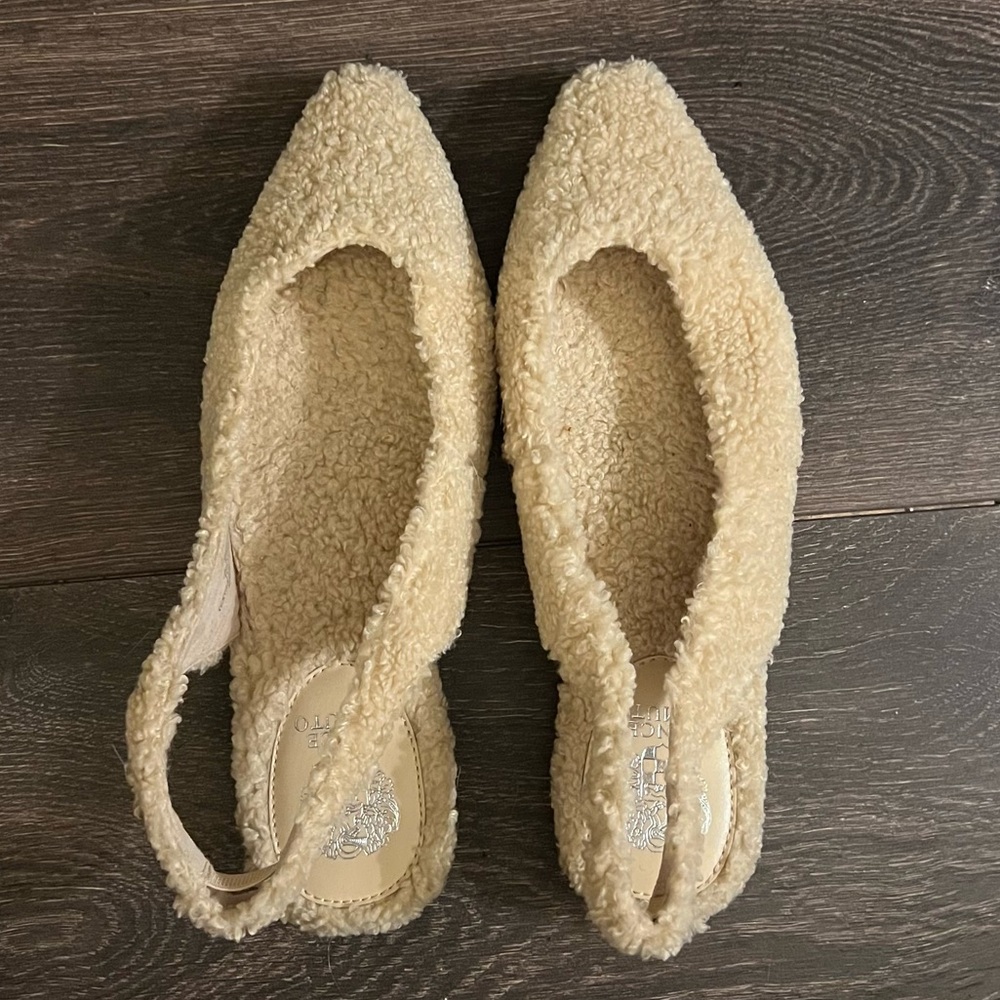 Vince Camuto Cream Fuzzy Flats